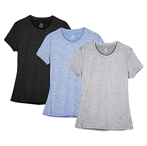 icyzone Sport T-Shirt Damen Kurzarm Laufshirt - Atmungsaktive Fitness Gym Shirt Sport Oberteile, 3er Pack (XXL, Black/Granite/Blue) von icyzone
