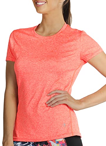 icyZone® Damen Sport T-Shirt Running Fitness Shirts Sportbekleidung Kurzarm Oberteile Shortsleeve Top S Orange Heather von icyzone