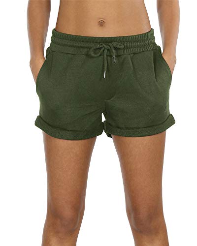 icyzone Damen Sport Kurze Hose Laufshorts Jogginghose Sommer Sportshorts Atmungsaktiv Running Gym Shorts (M, Army Green) von icyzone