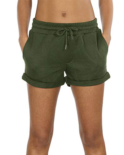 icyzone Damen Sportshorts Kurze Sporthose Jogginghose Atmungsaktiv Laufshorts Gym Fitness Shorts mit Taschen (M, Army Green) von icyzone