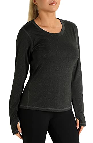 icyzone Damen Laufshirt Langarm Sport Shirt mit Daumenloch Fitness Yoga Oberteil (XL, Black) von icyzone