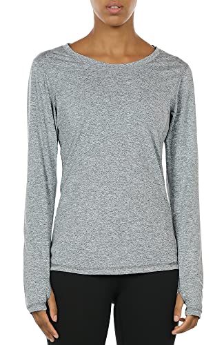 icyzone Damen Laufshirt Langarm Sport Shirt mit Daumenloch Fitness Yoga Oberteil (L, Granite) von icyzone