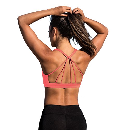 icyzone Yoga Sport-BH Damen Bustier mit Gepolstert - Atmungsaktiv Ohne Bügel Sports Bra Top (M, Fusion Coral) von icyzone