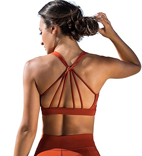 icyzone Yoga Sport-BH Damen Bustier mit Gepolstert - Atmungsaktiv Ohne Bügel Sports Bra Top (L, Persimmon) von icyzone