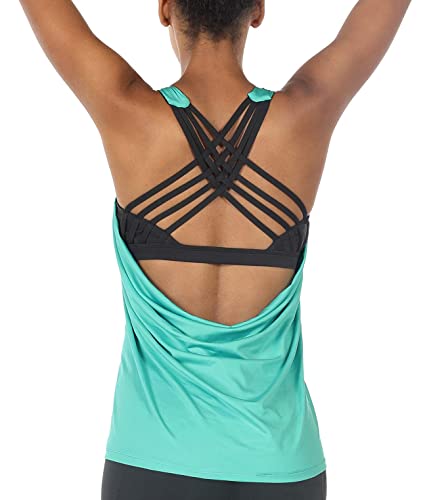 icyzone Damen Sport Tops mit Integriertem BH - 2 in 1 Yoga Gym Shirt Fitness Training Tanktop (XXL, Florida Keys) von icyzone