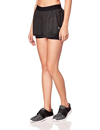 icyzone Damen Laufshorts 2 in 1 Kurze Sporthose Jogginghose Atmungsaktiv Sport Shorts für Gym Training (S, Black Heather) von icyzone