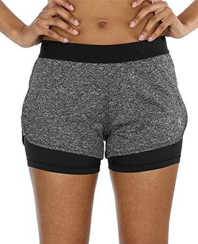 icyzone Damen Laufshorts 2 in 1 Kurze Sporthose Jogginghose Atmungsaktiv Sport Shorts für Gym Training (S, Charcoal) von icyzone