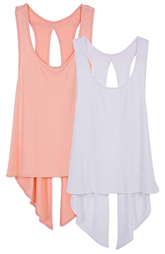 icyzone Damen Sport Top Rückenfrei Fitness Yoga Shirt Ärmellos Sport Oberteile, 2er Pack (S, Pale Blush/White) von icyzone