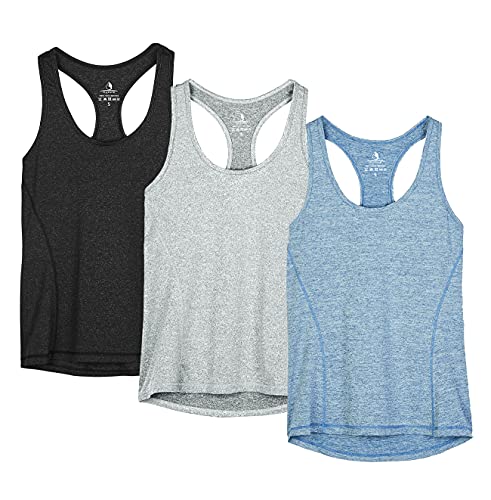 icyzone® Damen Funktions-Tanktop Sporttop Unterhemd Stretch fuer Yoga Fittness training Damen Tanktop Racerback ,Black/Granite/Blue,M von icyzone