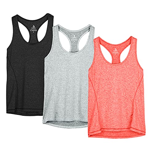 icyzone® Damen Funktions-Tanktop Sporttop Unterhemd Stretch fuer Yoga Fittness training Damen Tanktop Racerback ,Black/Granite/Orange,M von icyzone