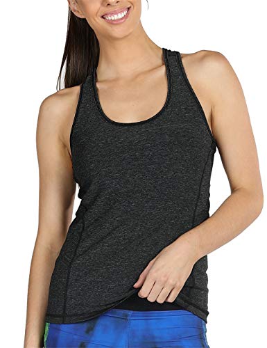 icyzone® Damen Funktions-Tanktop Sporttop Unterhemd Stretch fuer Yoga Fittness training Damen Tanktop Racerback ,Black Heather,L von icyzone