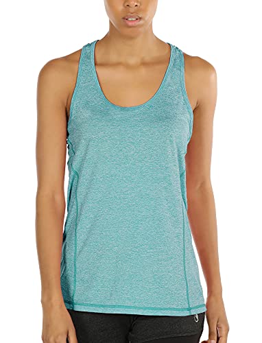 icyzone® Damen Funktions-Tanktop Sporttop Unterhemd Stretch fuer Yoga Fittness training Damen Tanktop Racerback ,Green Heather,L von icyzone