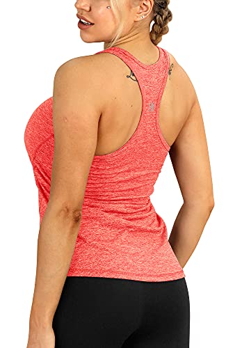 icyzone® Damen Funktions-Tanktop Sporttop Unterhemd Stretch fuer Yoga Fittness training Damen Tanktop Racerback ,Orange Heather,M von icyzone