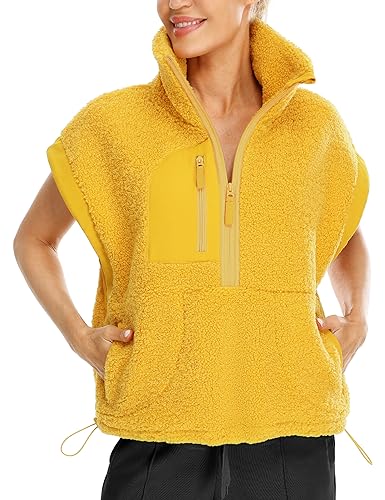 icyzone Damen Ärmellose Teddy Fleece Pullover Half Zip Polar Soft Fleece-Weste Lose Sweatshirt (Ginger, M) von icyzone