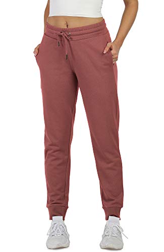 icyzone Damen Baumwolle Sporthose Jogging Hose Lang Sweathose Jogger Sweatpant mit Tasche (XL, Dusty Pink) von icyzone