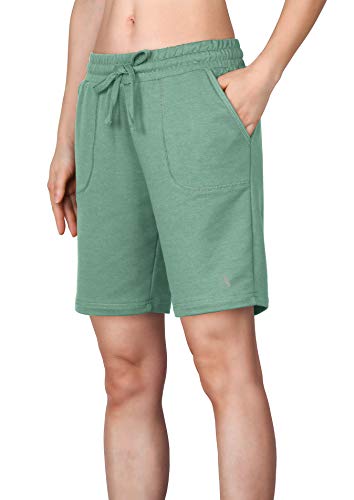 icyzone Damen Bermuda Shorts Kurze Sporthose Jogginghose Atmungsaktiv Laufshorts Sport Shorts mit Taschen (XL, Blasses grün) von icyzone