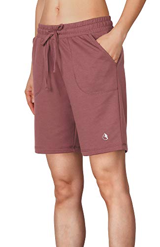 icyzone Damen Bermuda Shorts Kurze Sporthose Jogginghose Atmungsaktiv Laufshorts Sport Shorts mit Taschen (XL, Dunkelpink) von icyzone