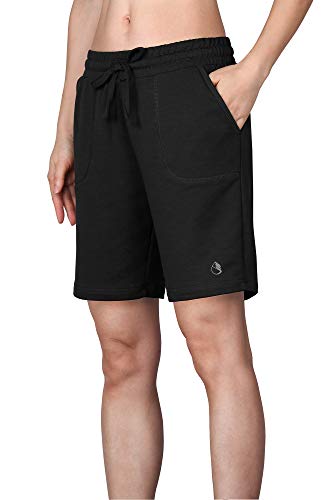 icyzone Damen Bermuda Shorts Sweatshorts Kurze Sporthose Sweatpants Einfarbig Loose Laufshorts (XL, Schwarz) von icyzone