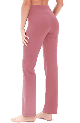 icyzone Damen Bootcut Yogahose Lange Sporthose Hohe Taille Flare Fitness Training Hosen (L, Pink) von icyzone