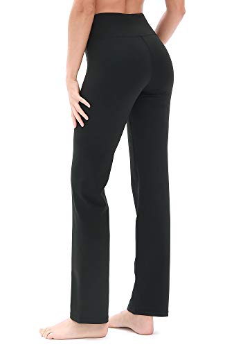 icyzone Damen Bootcut Yogahose Lange Sporthose Hohe Taille Flare Fitness Training Hosen (L, Schwarz) von icyzone