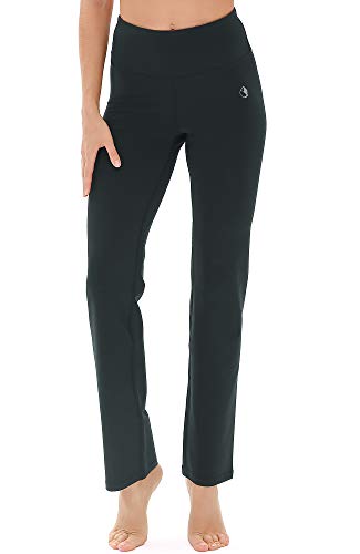 icyzone Damen Bootcut Yogahose Lange Sporthose Hohe Taille Flare Fitness Training Hosen (S, Dunkelgrün) von icyzone