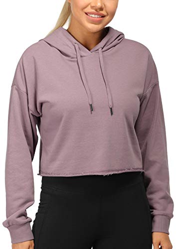 icyzone Damen Cropped Kapuzenpullover Langarm Sweatshirt Crop Top Pullover Hoodie (S, Lila) von icyzone