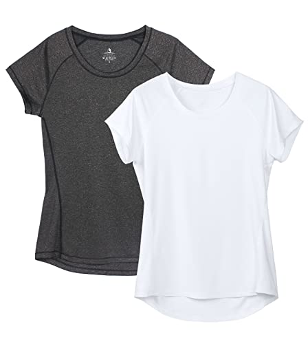 icyzone Damen Fitness Sport T-Shirt Kurzarm Laufshirt Training Gym Funktion Shirt, 2er-Pack (M, Schwarz*/Weiß*) von icyzone