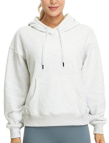 icyzone Damen Fleece Kapuzenpullover Sport Hoodie Fitness Sweatshirt Langarm Casual Pullover mit Kängurutasche (Light Grey, S) von icyzone