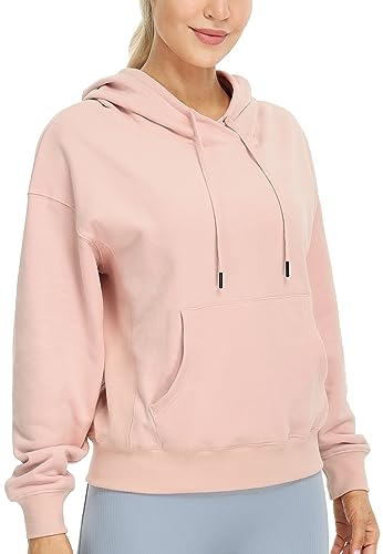 icyzone Damen Fleece Kapuzenpullover Sport Hoodie Fitness Sweatshirt Langarm Casual Pullover mit Kängurutasche (Light Pink, XL) von icyzone