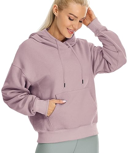 icyzone Damen Fleece Kapuzenpullover Sport Hoodie Fitness Sweatshirt Langarm Casual Pullover mit Kängurutasche (Lilac, XL) von icyzone