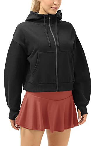 icyzone Damen Fleece-Kapuzenpullover mit Reißverschluss Sport Hoodie Relaxed Fit Sweatshirt (M, Black) von icyzone