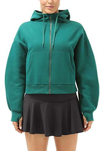 icyzone Damen Fleece-Kapuzenpullover mit Reißverschluss Sport Hoodie Relaxed Fit Sweatshirt (M, Green) von icyzone