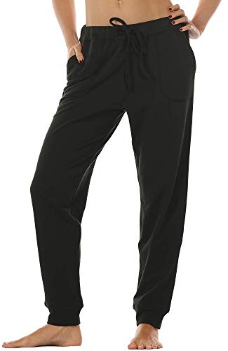 icyzone Damen Jogginghose Sporthose Lang Fitness Yoga Hose Freizeithose Trainingshose mit Taschen (L, Black) von icyzone