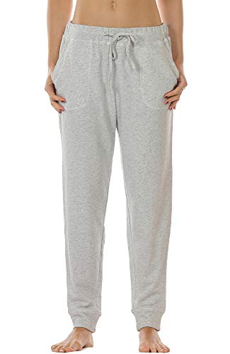 icyzone Damen Jogginghose Sporthose Lang Fitness Yoga Hose Freizeithose Trainingshose mit Taschen (L, Grey) von icyzone