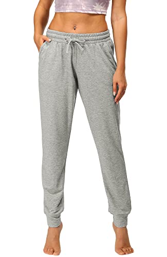 icyzone Damen Jogginghose Sporthose Lang Fitness Yoga Hose Freizeithose Trainingshose mit Taschen (M, Grey) von icyzone
