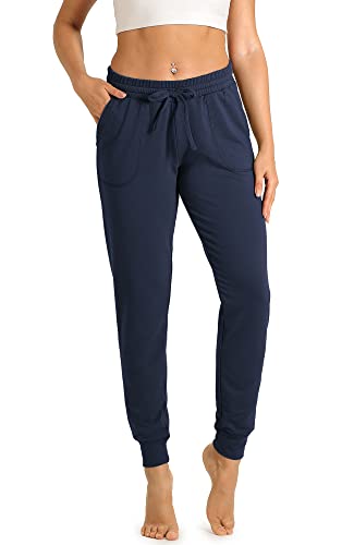 icyzone Damen Jogginghose Sporthose Lang Fitness Yoga Hose Freizeithose Trainingshose mit Taschen (M, Navy) von icyzone