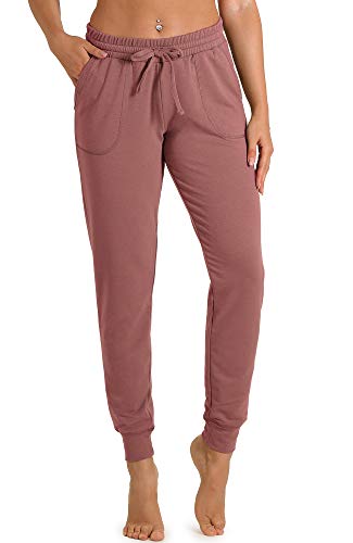 icyzone Damen Jogginghose Sporthose Lang Fitness Yoga Hose Freizeithose Trainingshose mit Taschen (M, Dusty Pink) von icyzone