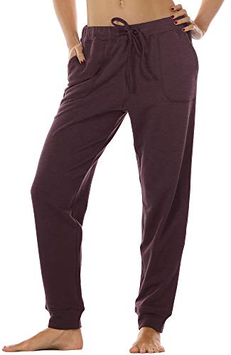 icyzone Damen Jogginghose Sporthose Lang Fitness Yoga Hose Freizeithose Trainingshose mit Taschen (XL, Burgundy) von icyzone