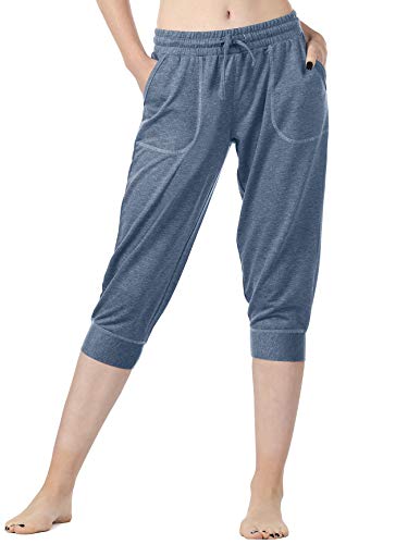 icyzone Damen Jogginghose 3/4 Sporthose Laufhose Loose Fit Sweathose Casual Capri Hose (M, Marine Blue) von icyzone