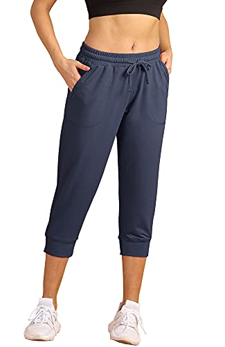 icyzone Damen Jogginghose 3/4 Sporthose Laufhose Loose Fit Sweathose Casual Capri Hose (S, Navy) von icyzone