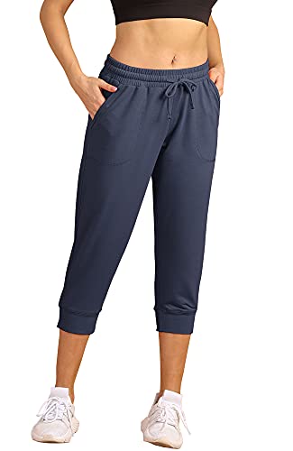 icyzone Damen Jogginghose 3/4 Sporthose Laufhose Sommer Freizeithose Sweathose Casual Capri Hose (M, Navy) von icyzone