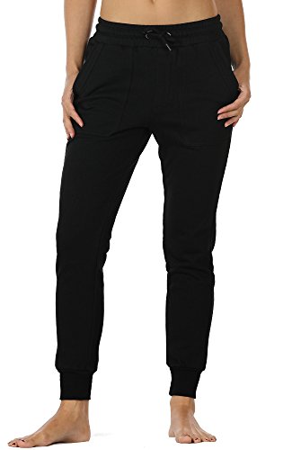 icyzone Damen Jogginghose Baumwolle Lang Sporthose Casual Basics Sweathose (L, Black) von icyzone