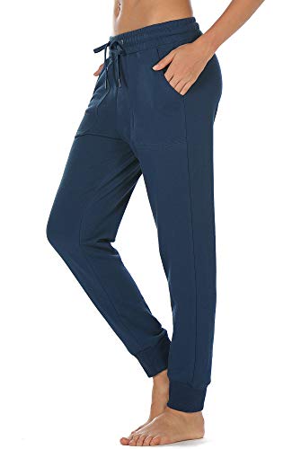 icyzone Damen Jogginghose Baumwolle Lang Sporthose Casual Basics Sweathose (L, Dusty Blue) von icyzone