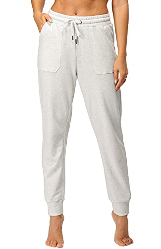 icyzone Damen Jogginghose Baumwolle Lang Sporthose Casual Basics Sweathose (L, Light Gray) von icyzone