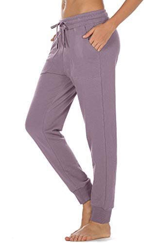 icyzone Damen Jogginghose Baumwolle Lang Sporthose Casual Basics Sweathose (L, Lilac) von icyzone