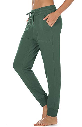 icyzone Damen Jogginghose Baumwolle Lang Sporthose Casual Basics Sweathose (M, Fir) von icyzone