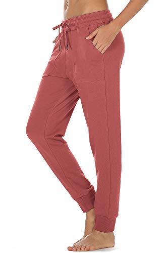 icyzone Damen Jogginghose Baumwolle Lang Sporthose Casual Basics Sweathose (S, Dusty Pink) von icyzone