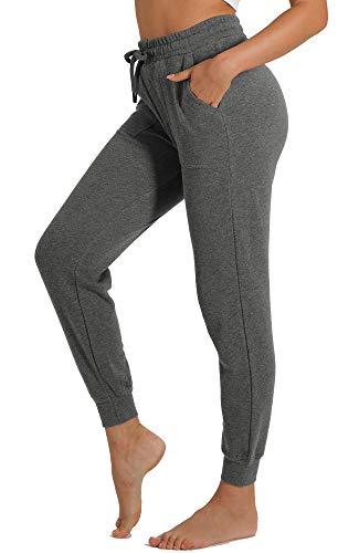 icyzone Damen Jogginghose Baumwolle Lang Sporthose Casual Basics Sweathose (S, Grey) von icyzone