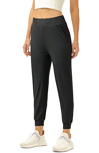 icyzone Damen Jogginghose Leichte 3/4 Trekkinghose Sporthose Atmungsaktiv Fitness Lounge Hose mit Tasche (Black, L) von icyzone