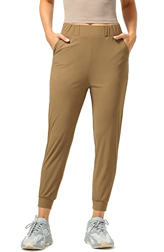 icyzone Damen Jogginghose Leichte 3/4 Trekkinghose Sporthose Atmungsaktiv Fitness Lounge Hose mit Tasche (Deep Khaki, L) von icyzone